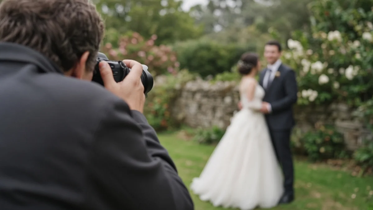 Example image: a wedding photographer photographing a couple