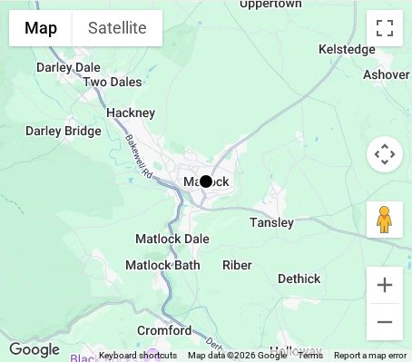 Map of affordable wedding photographer coverage in Matlock, Derbyshire, East Midlands