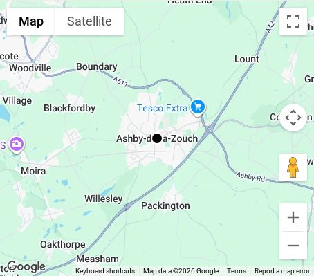 Map of affordable wedding photographer coverage in Ashby-de-la-Zouch, Leicestershire, East Midlands