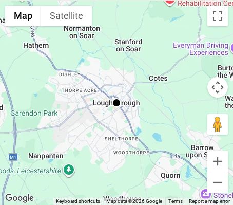 Map of affordable wedding photographer coverage in Loughborough, Leicestershire, East Midlands