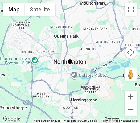 Map of affordable wedding photographer coverage in Northampton, Northamptonshire, East Midlands
