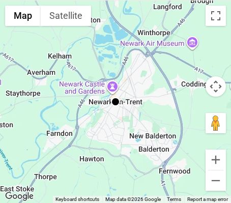 Map of affordable wedding photographer coverage in Newark-on-Trent, Nottinghamshire, East Midlands