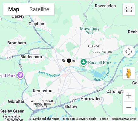 Map of affordable wedding photographer coverage in Bedford, Bedfordshire, East of England