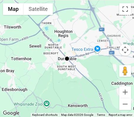 Map of affordable wedding photographer coverage in Dunstable, Bedfordshire, East of England