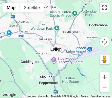 Map of affordable wedding photographer coverage in Luton, Bedfordshire, East of England