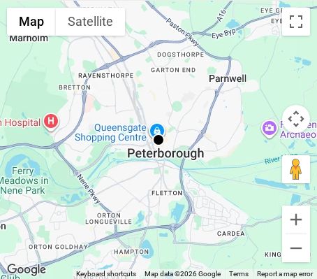 Map of affordable wedding photographer coverage in Peterborough, Cambridgeshire, East of England