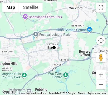 Map of affordable wedding photographer coverage in Basildon, Essex, East of England