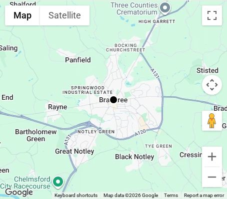 Map of affordable wedding photographer coverage in Braintree, Essex, East of England