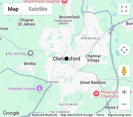 Map of affordable wedding photographer coverage in Chelmsford, Essex, East of England