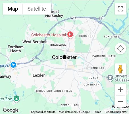 Map of affordable wedding photographer coverage in Colchester, Essex, East of England