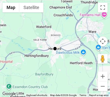 Map of affordable wedding photographer coverage in Hertford, Hertfordshire, East of England