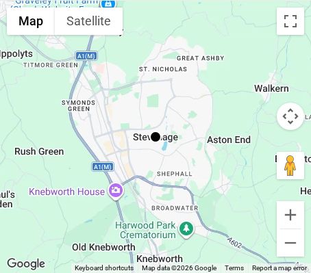 Map of affordable wedding photographer coverage in Stevenage, Hertfordshire, East of England