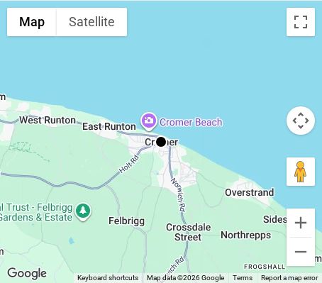 Map of affordable wedding photographer coverage in Cromer, Norfolk, East of England