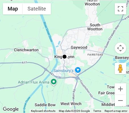Map of affordable wedding photographer coverage in King's Lynn, Norfolk, East of England