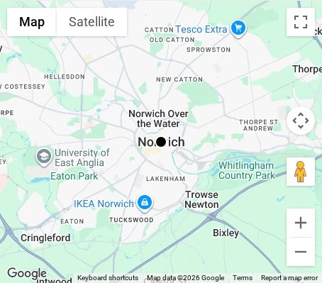 Map of affordable wedding photographer coverage in Norwich, Norfolk, East of England