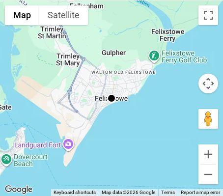 Map of affordable wedding photographer coverage in Felixstowe, Suffolk, East of England