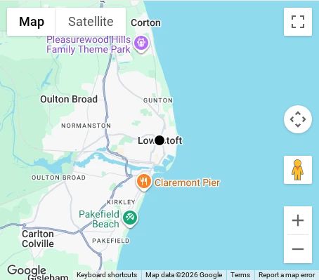 Map of affordable wedding photographer coverage in Lowestoft, Suffolk, East of England