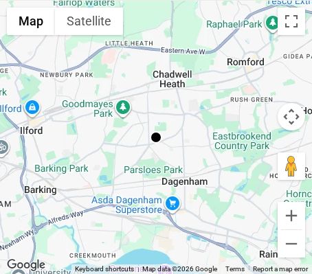 Map of affordable wedding photographer coverage in Barking and Dagenham, East London, London