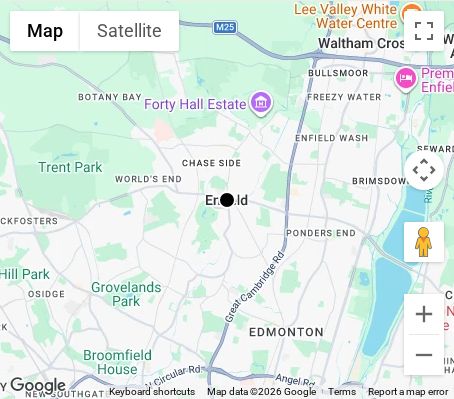 Map of affordable wedding photographer coverage in Enfield, North London, London