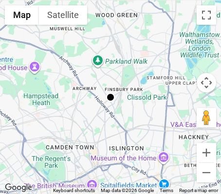 Map of affordable wedding photographer coverage in Islington, North London, London