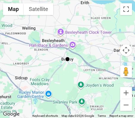 Map of affordable wedding photographer coverage in Bexley, South London, London