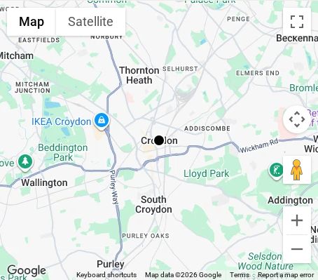 Map of affordable wedding photographer coverage in Croydon, South London, London