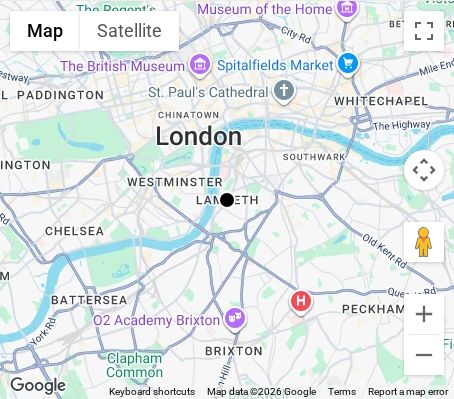 Map of affordable wedding photographer coverage in Lambeth, South London, London
