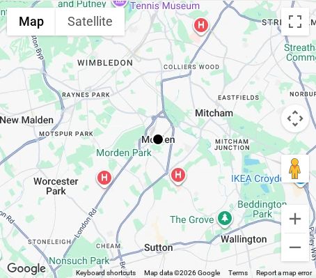 Map of affordable wedding photographer coverage in Merton, South London, London