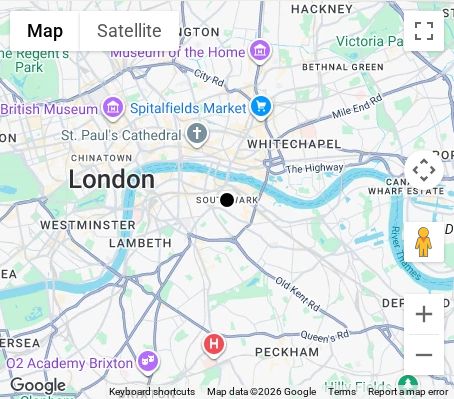 Map of affordable wedding photographer coverage in Southwark, South London, London