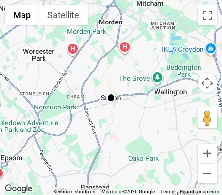 Map of affordable wedding photographer coverage in Sutton, South London, London