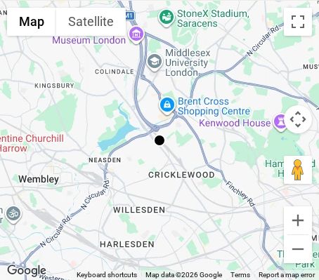 Map of affordable wedding photographer coverage in Brent, West London, London