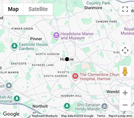 Map of affordable wedding photographer coverage in Harrow, West London, London
