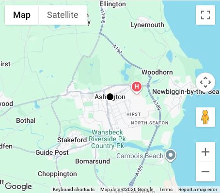 Map of affordable wedding photographer coverage in Ashington, Northumberland, North East
