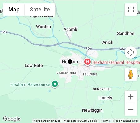 Map of affordable wedding photographer coverage in Hexham, Northumberland, North East