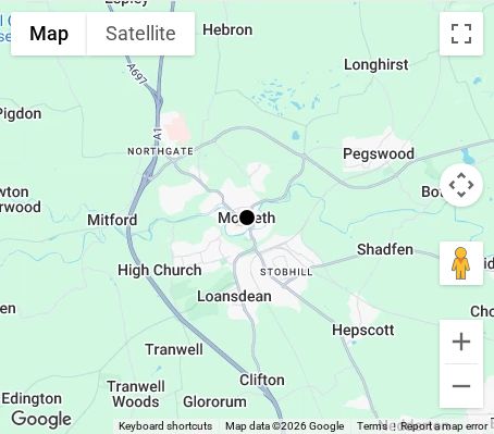 Map of affordable wedding photographer coverage in Morpeth, Northumberland, North East