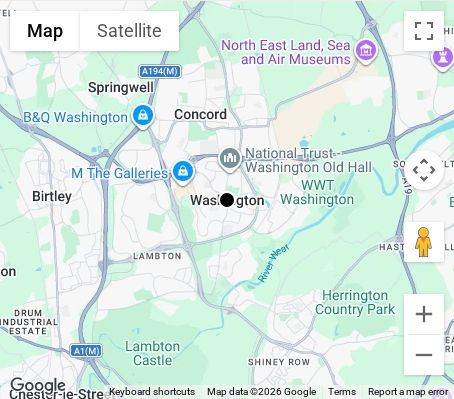 Map of affordable wedding photographer coverage in Washington, Tyne and Wear, North East