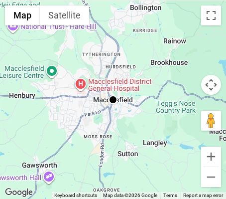 Map of affordable wedding photographer coverage in Macclesfield, Cheshire, North West