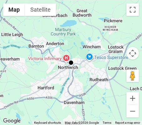Map of affordable wedding photographer coverage in Northwich, Cheshire, North West