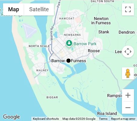 Map of affordable wedding photographer coverage in Barrow-in-Furness, Cumbria, North West