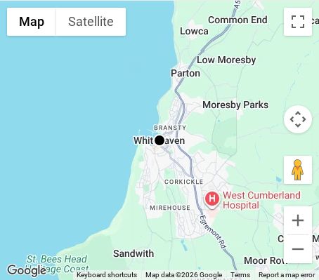Map of affordable wedding photographer coverage in Whitehaven, Cumbria, North West