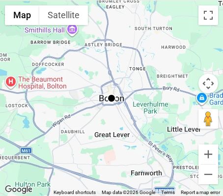 Map of affordable wedding photographer coverage in Bolton, Greater Manchester, North West
