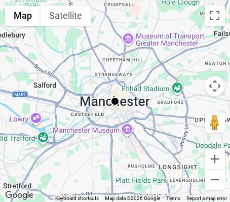 Map of affordable wedding photographer coverage in Manchester, Greater Manchester, North West