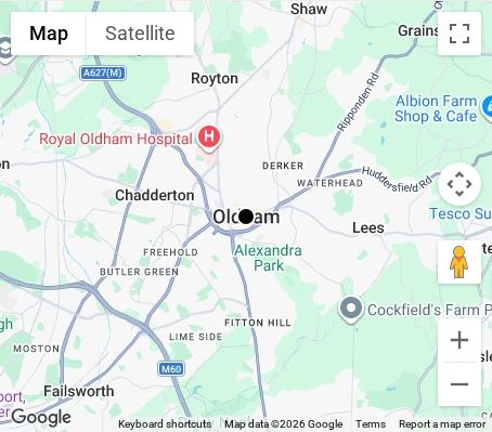 Map of affordable wedding photographer coverage in Oldham, Greater Manchester, North West