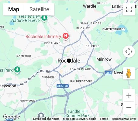 Map of affordable wedding photographer coverage in Rochdale, Greater Manchester, North West