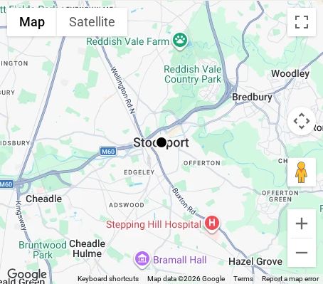 Map of affordable wedding photographer coverage in Stockport, Greater Manchester, North West