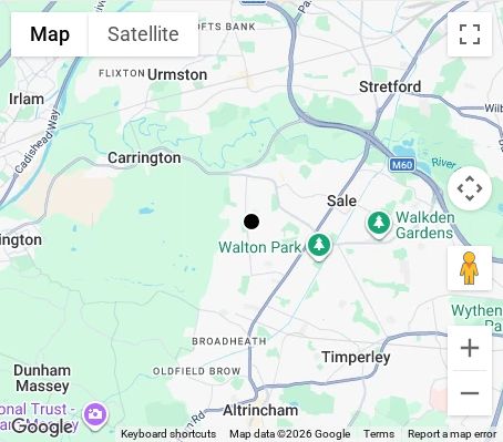Map of affordable wedding photographer coverage in Trafford, Greater Manchester, North West