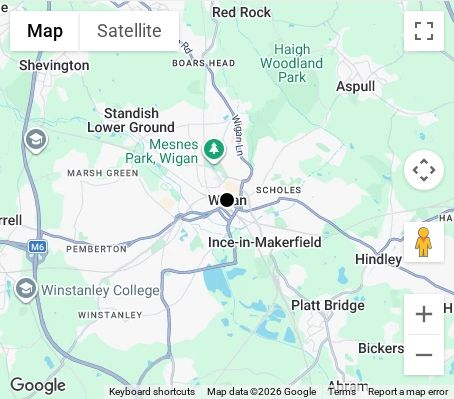 Map of affordable wedding photographer coverage in Wigan, Greater Manchester, North West