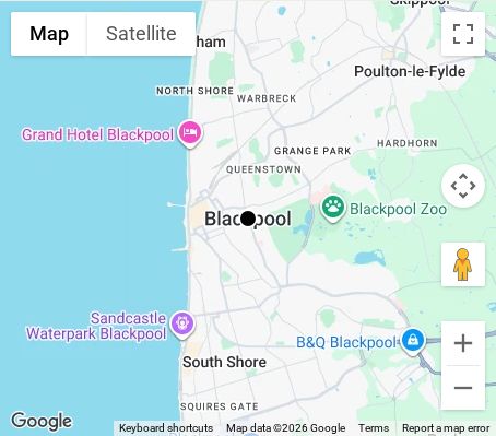 Map of affordable wedding photographer coverage in Blackpool, Lancashire, North West