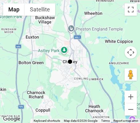 Map of affordable wedding photographer coverage in Chorley, Lancashire, North West