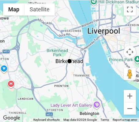 Map of affordable wedding photographer coverage in Birkenhead, Merseyside, North West